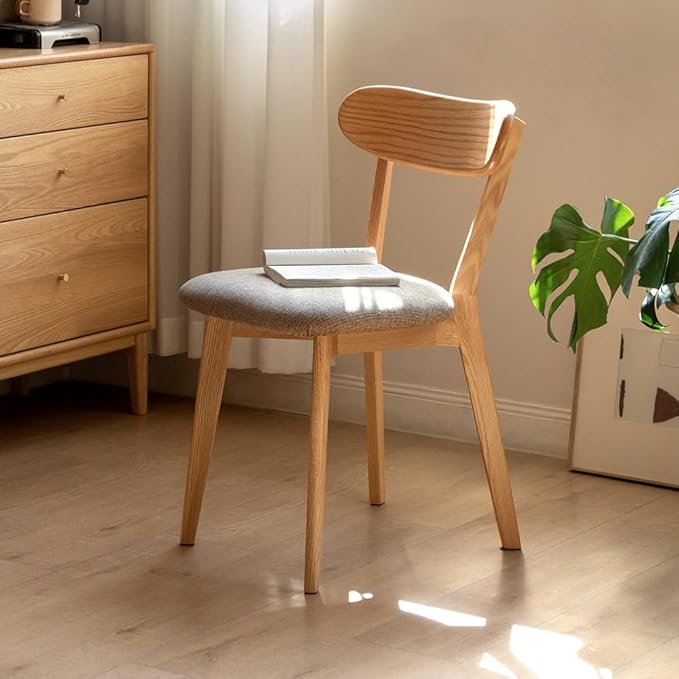 Solid Oak Dining Chair with Upholstered Seat