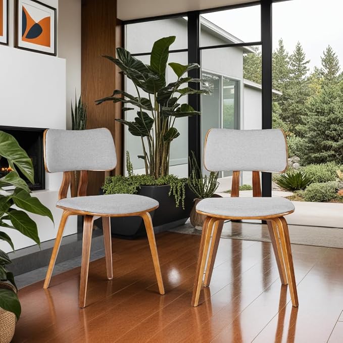 Mid-Century Upholstered Dining Chair with Walnut Wood