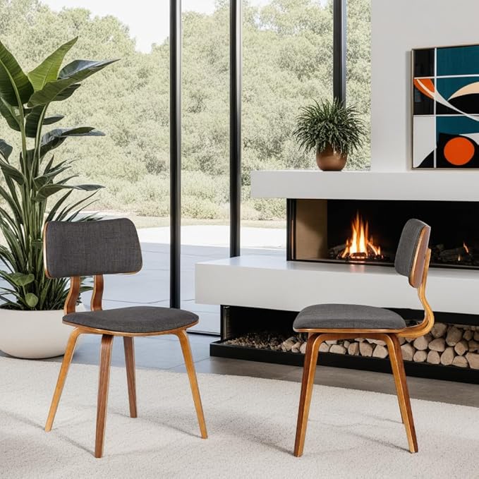 Mid-Century Upholstered Dining Chair with Walnut Wood