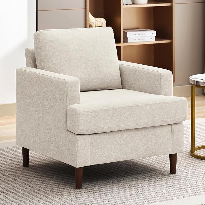 Mid-Century Linen Accent Armchair