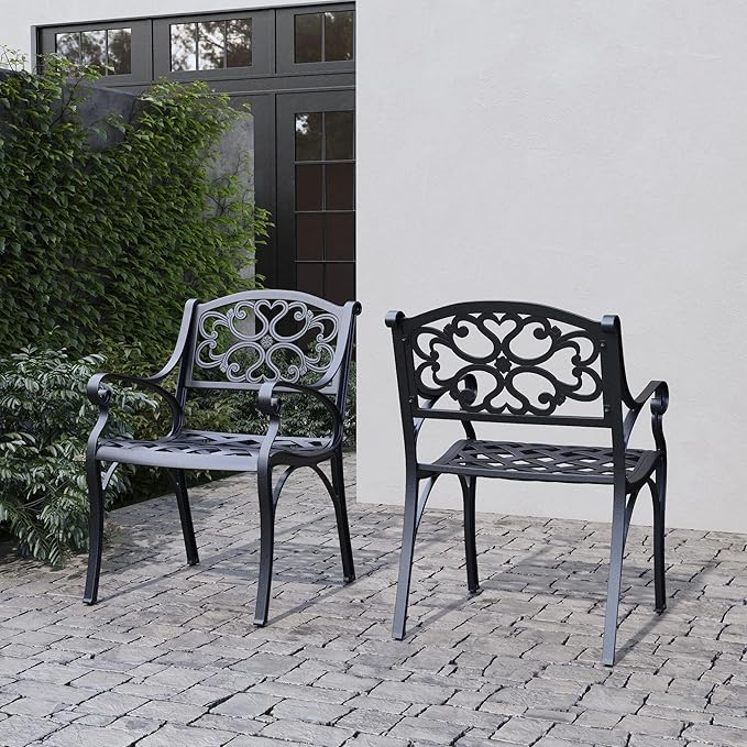 Cast Aluminum Outdoor Dining Chairs Set of 2