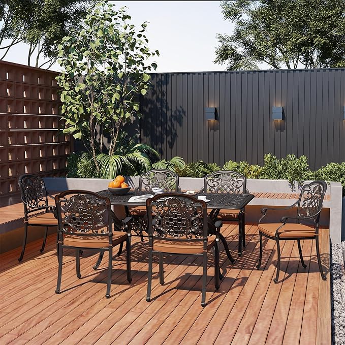 Cast Aluminum Outdoor Patio Dining Chairs with Cushions Set of 2