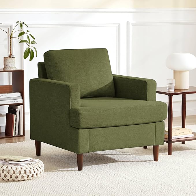 Mid-Century Linen Accent Armchair